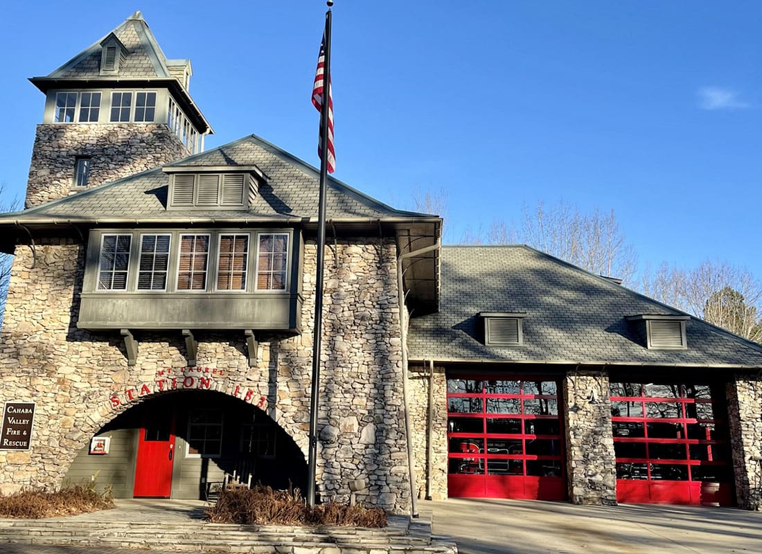 About Our Agency - Cahaba Valley Fire Station Against a Bright Blue Sky in Birmingham Alabama